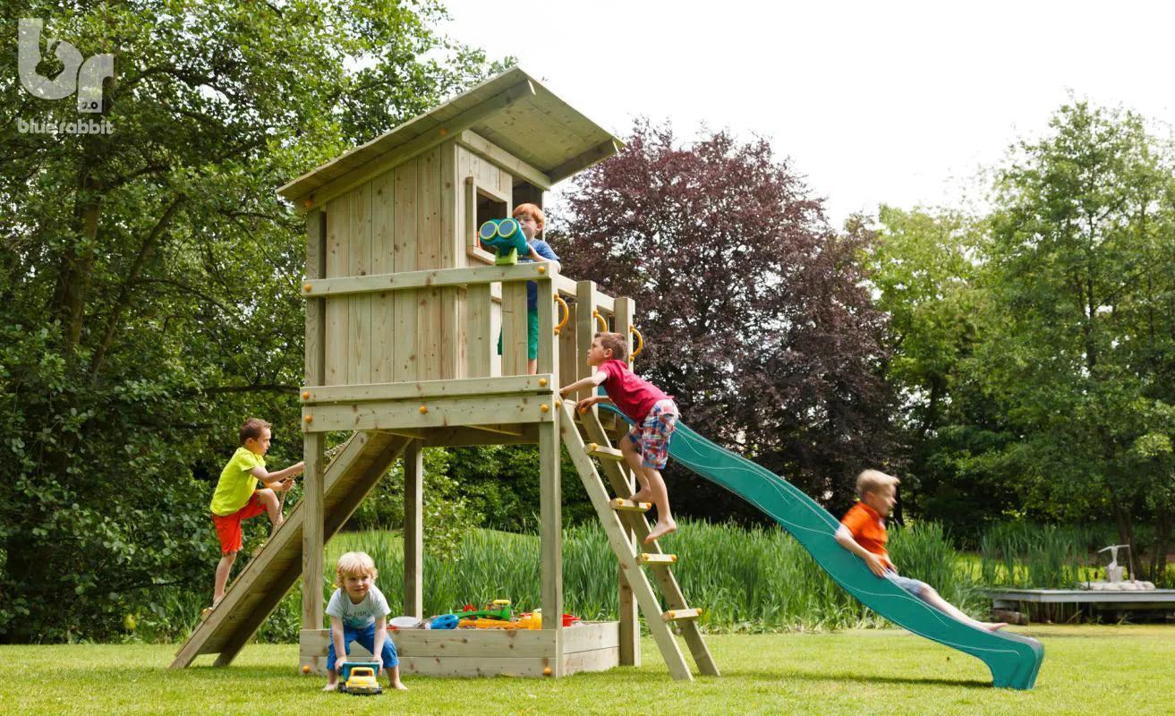 Beach Hut Climbing Frame with Slide, Sandpit & 2x Entries